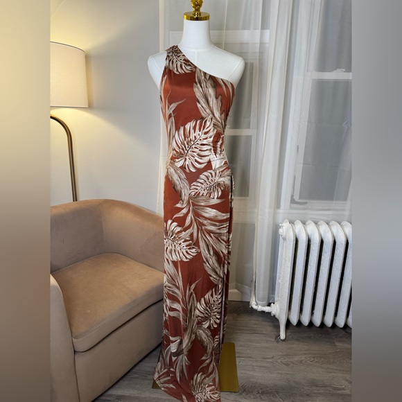 Windsor Dresses & Skirts - Windsor | Burnt Orange Tropical One Shoulder Cut Out Maxi Dress